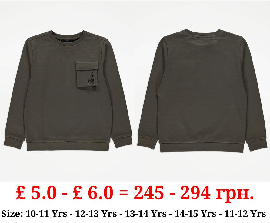 Khaki Washed Brooklyn Pocket Long Sleeve Top