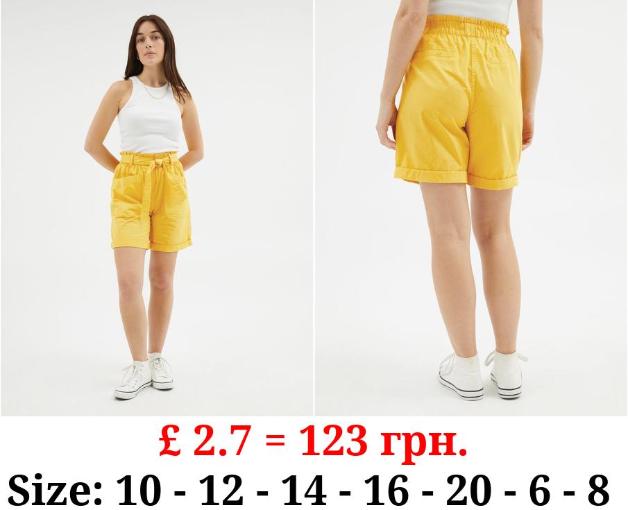 Yellow Poplin Knee Length Shorts