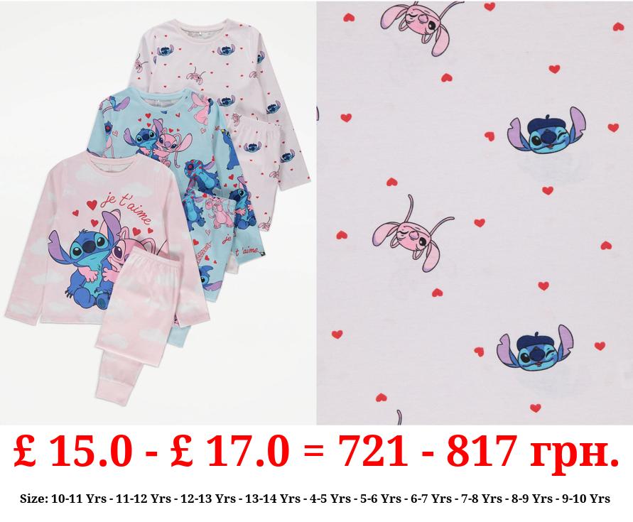 Disney Lilo & Stitch Valentines Pyjamas 3 Pack