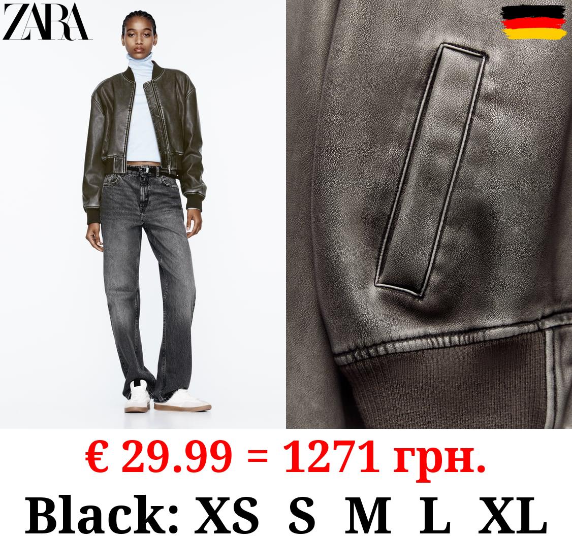 WORN EFFECT LEATHER EFFECT BOMBER JACKET