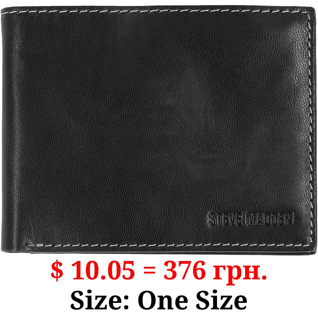 Steve Madden Men's Leather RFID Wallet Extra Capacity Attached Flip Pocket