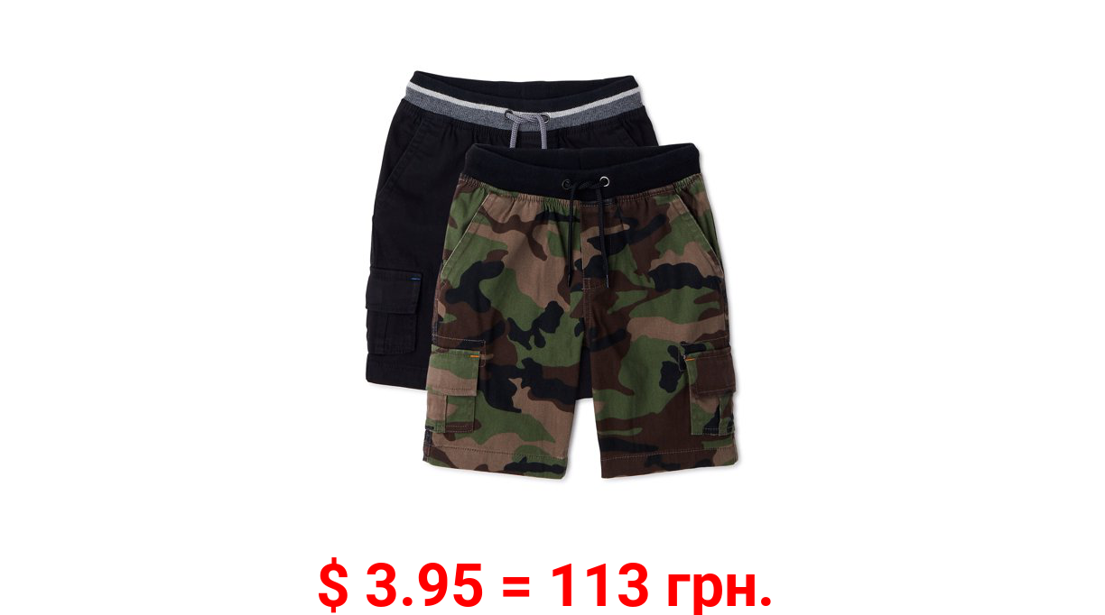 Wonder Nation Boys Cargo Shorts, 2-Pack, Sizes 4-18 & Husky