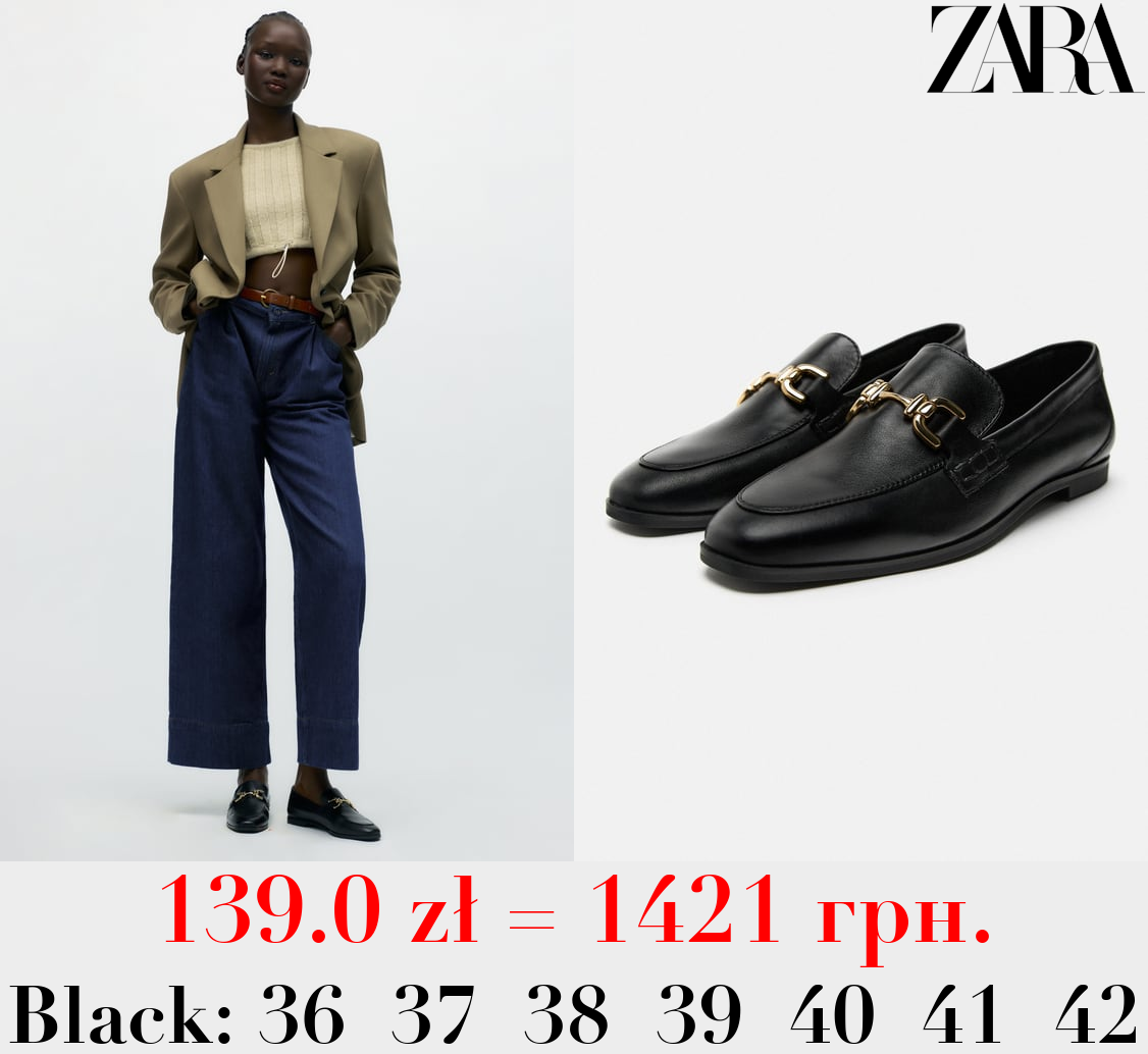 SPLIT LEATHER LOAFERS WITH CHAIN DETAIL