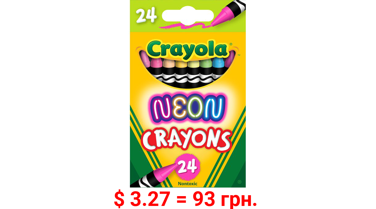 Crayola Neon Crayons, Assorted Colors, Beginner Child, 24 Pieces