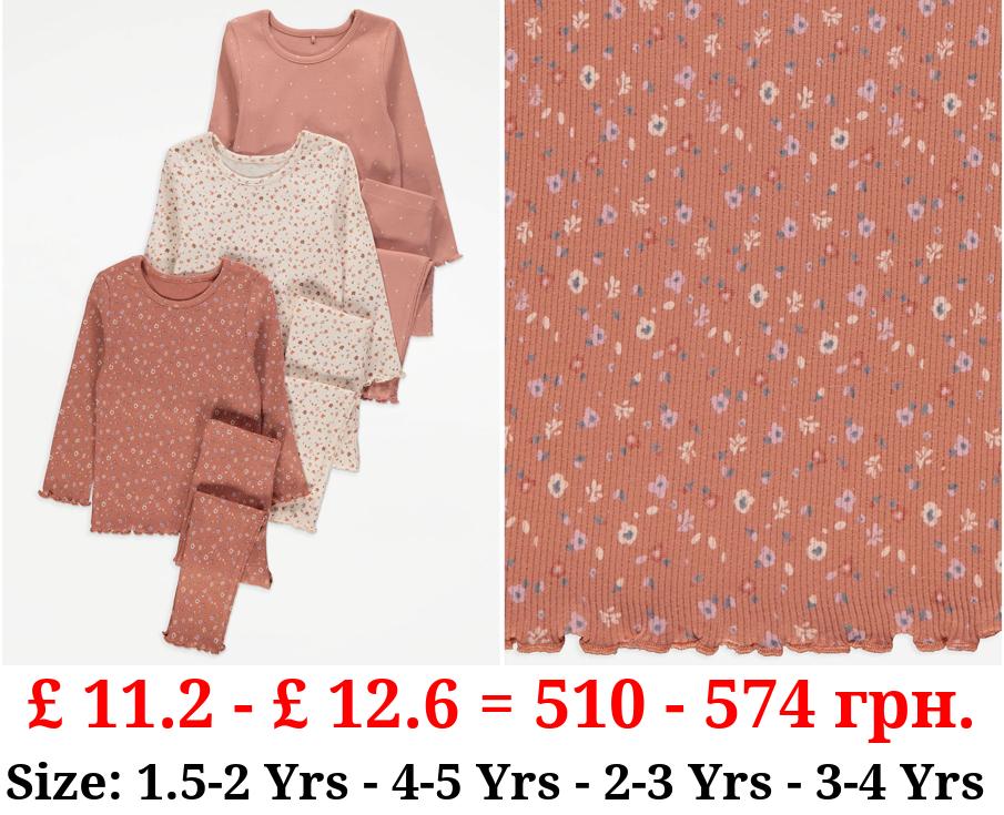 Pink Ditsy Floral Top and Leggings Outfit 3 Pack