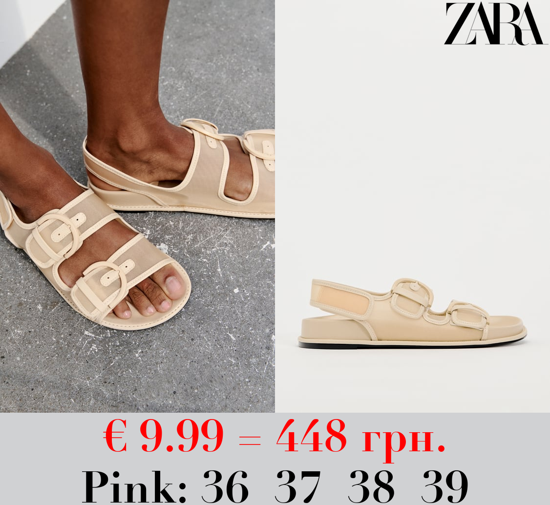 MESH FLAT SLIDER SANDALS WITH BUCKLES