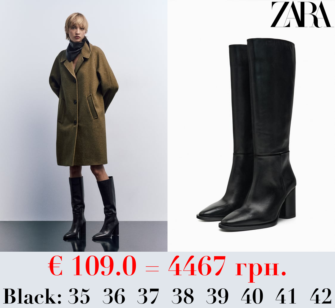 LEATHER BLOCK-HEEL BOOTS