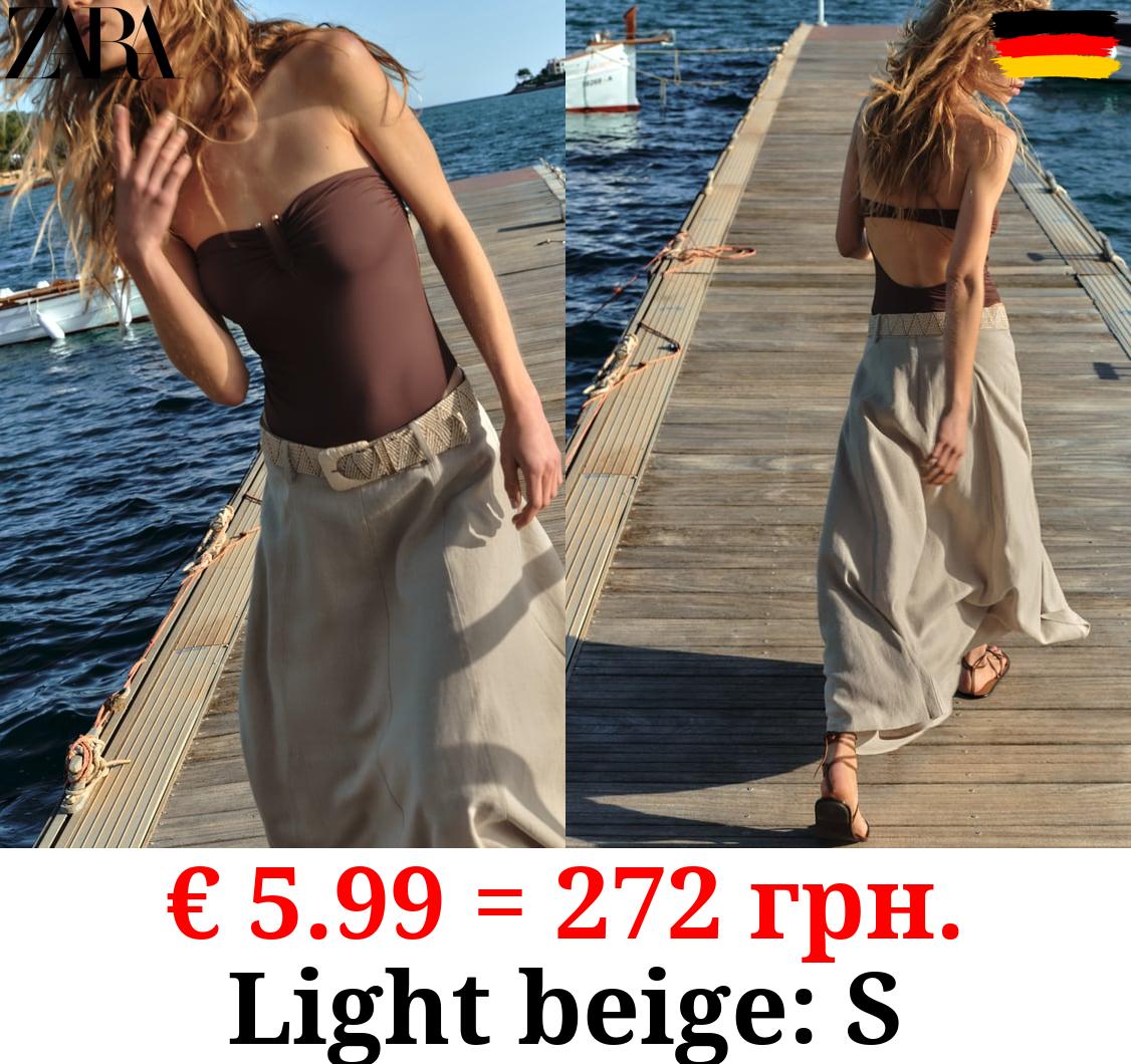 LINEN BLEND MIDI CAPE SKIRT WITH BELT