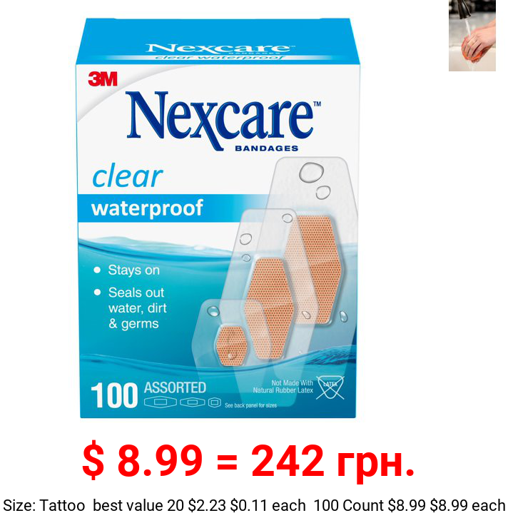 Nexcare Waterproof Bandages, Assorted Sizes, 100 Count