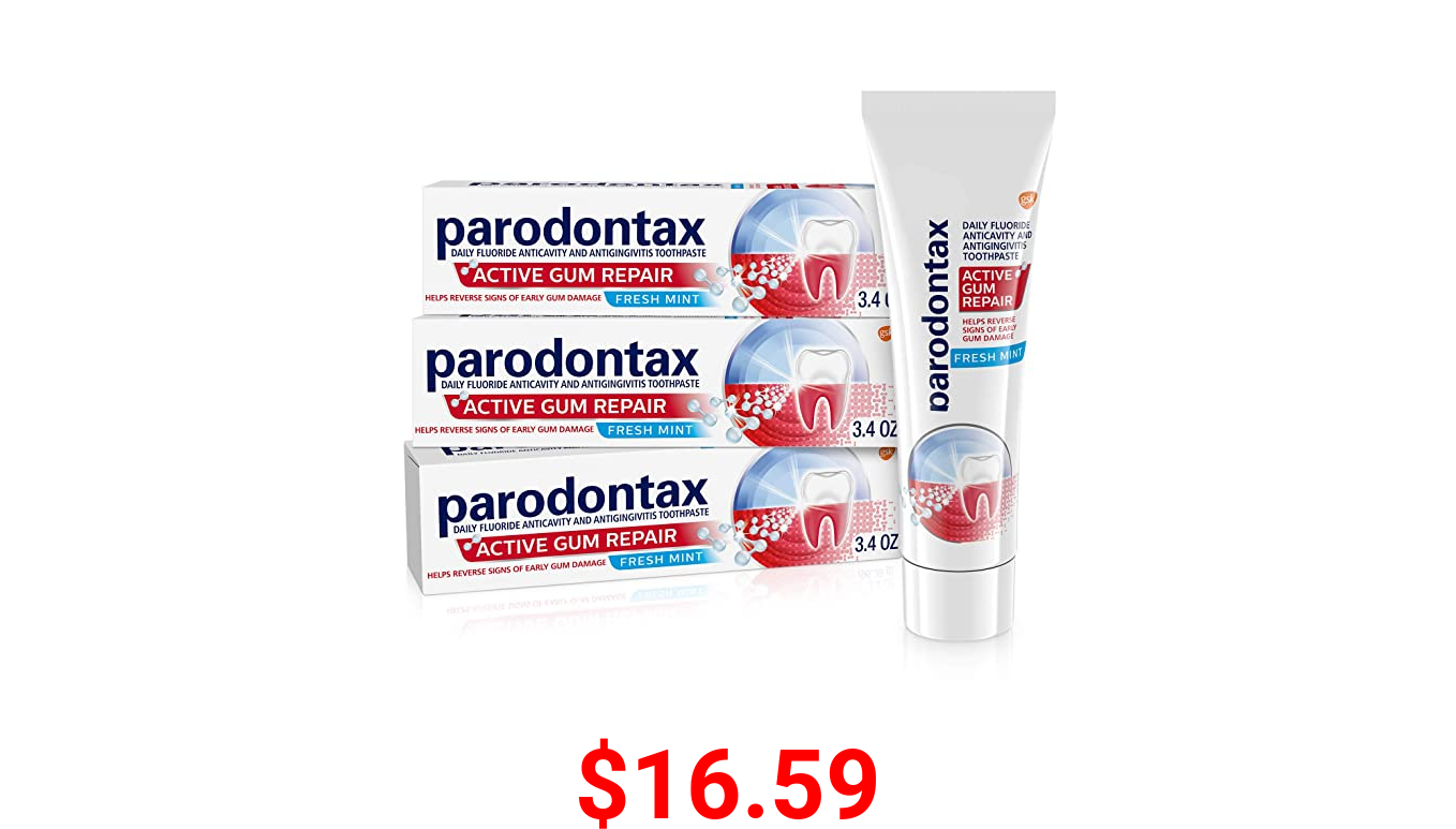 Parodontax Active Gum Repair Toothpaste, Gum Toothpaste, Fresh Mint - 3.4 Ounces (Pack of 3)