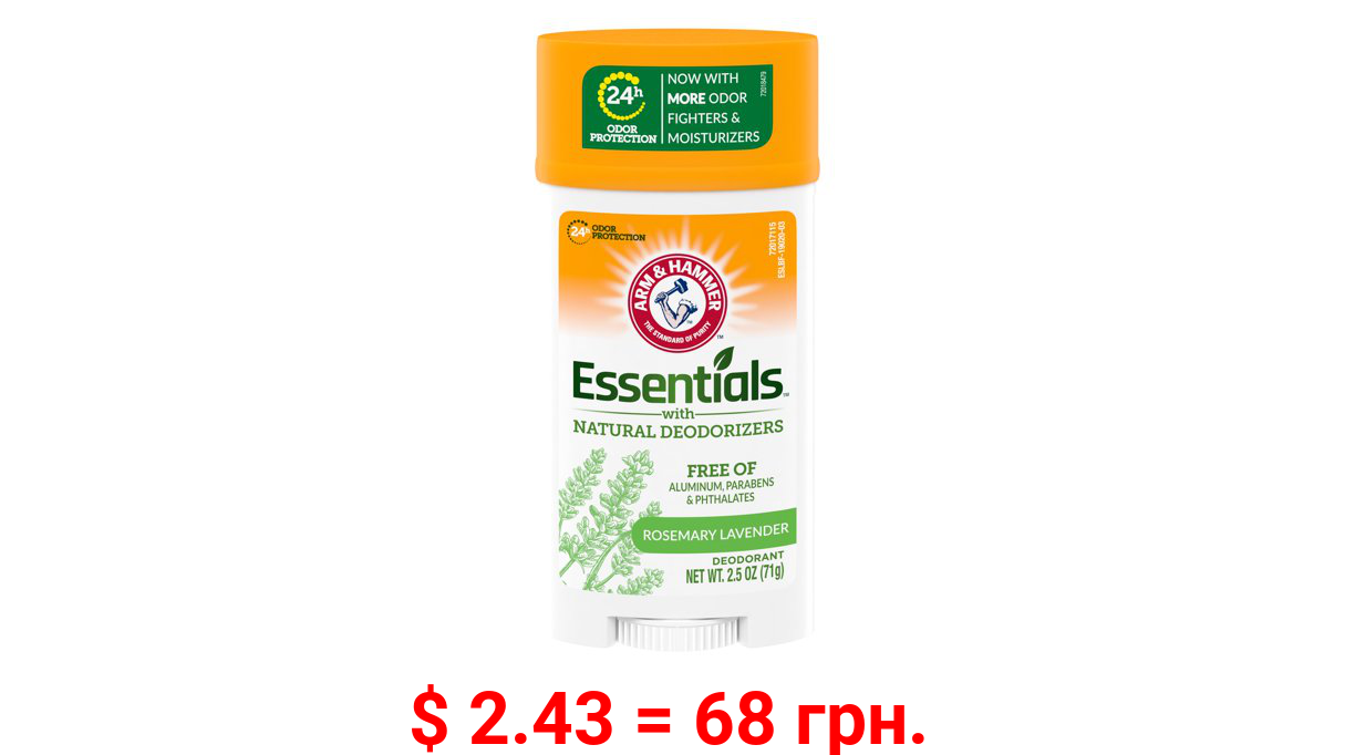 ARM & HAMMER Essentials Deodorant- Fresh Rosemary Lavender- Wide Stick- 2.5oz- Made with Natural Deodorizers- Free From Aluminum, Parabens & Phthalates