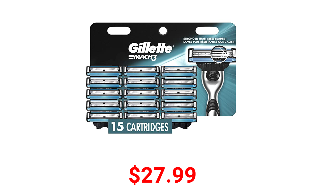Gillette Mach3 Mens Razor Blade Refills, 15 Count, Designed for Sensitive Skin