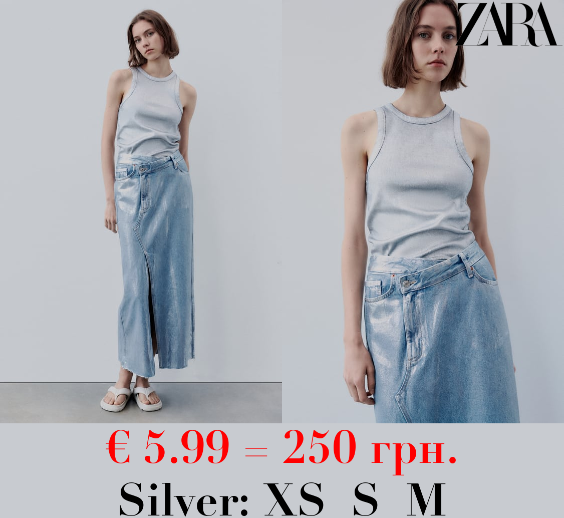 TRF ASYMMETRIC DENIM METALLIC SKIRT