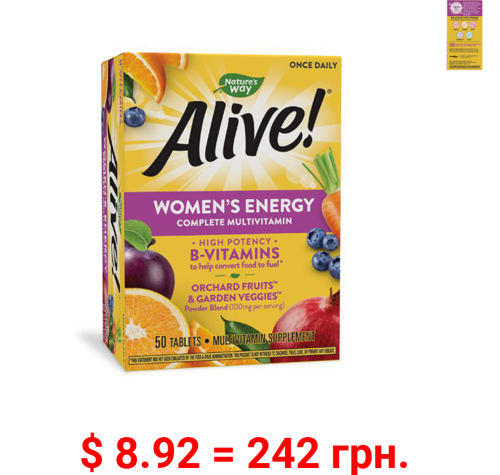 Alive! Women's Energy Multivitamin with Orchard Fruits & Garden Veggies Powder Blend, 50 Ct