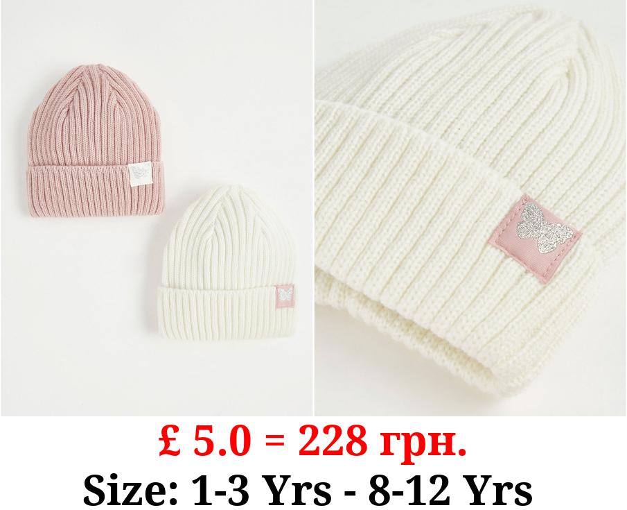 Knitted Butterfly Beanie Hat 2 Pack