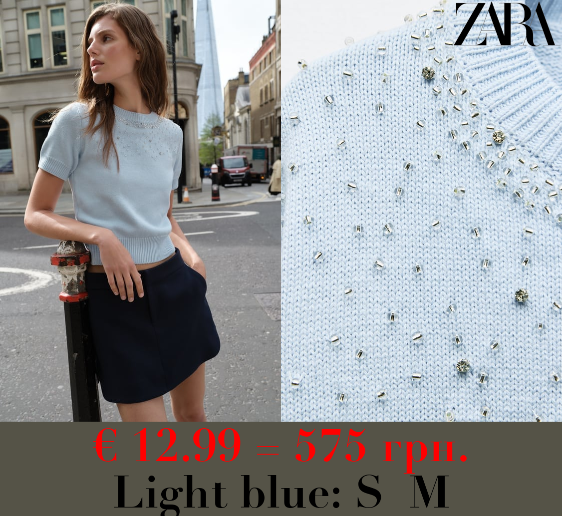 BEADED RHINESTONE KNIT SWEATER