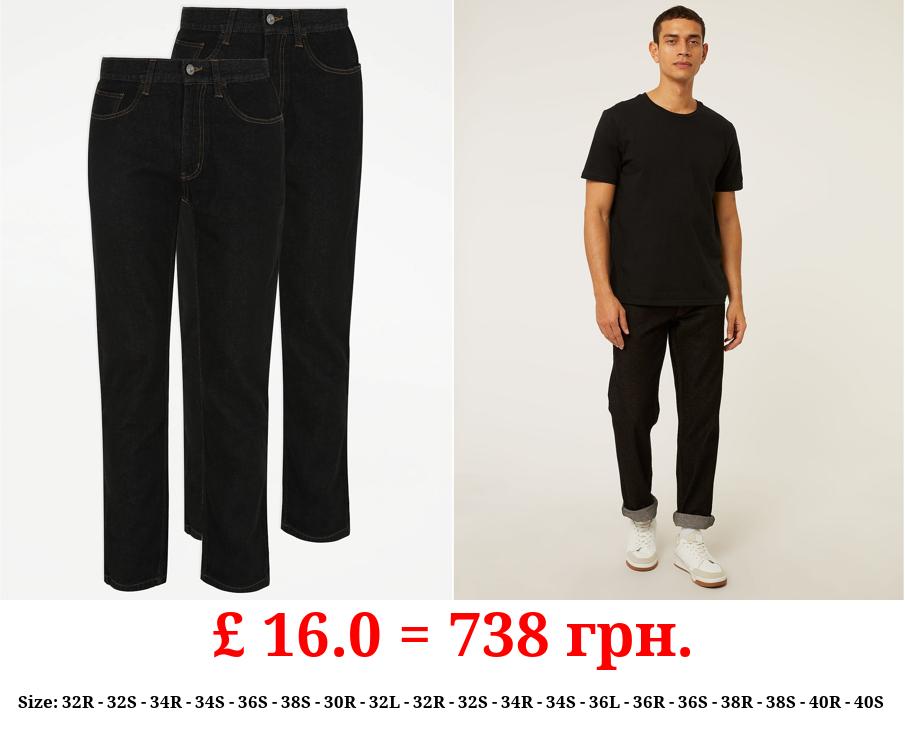 Black Straight Fit Jeans 2 Pack