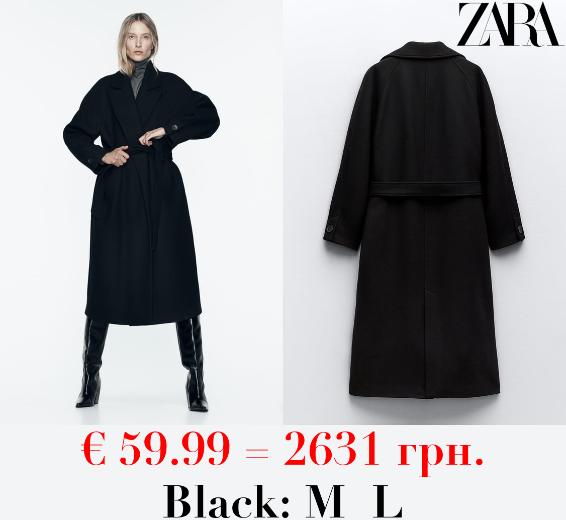LONGLINE BELTED WOOL BLEND COAT