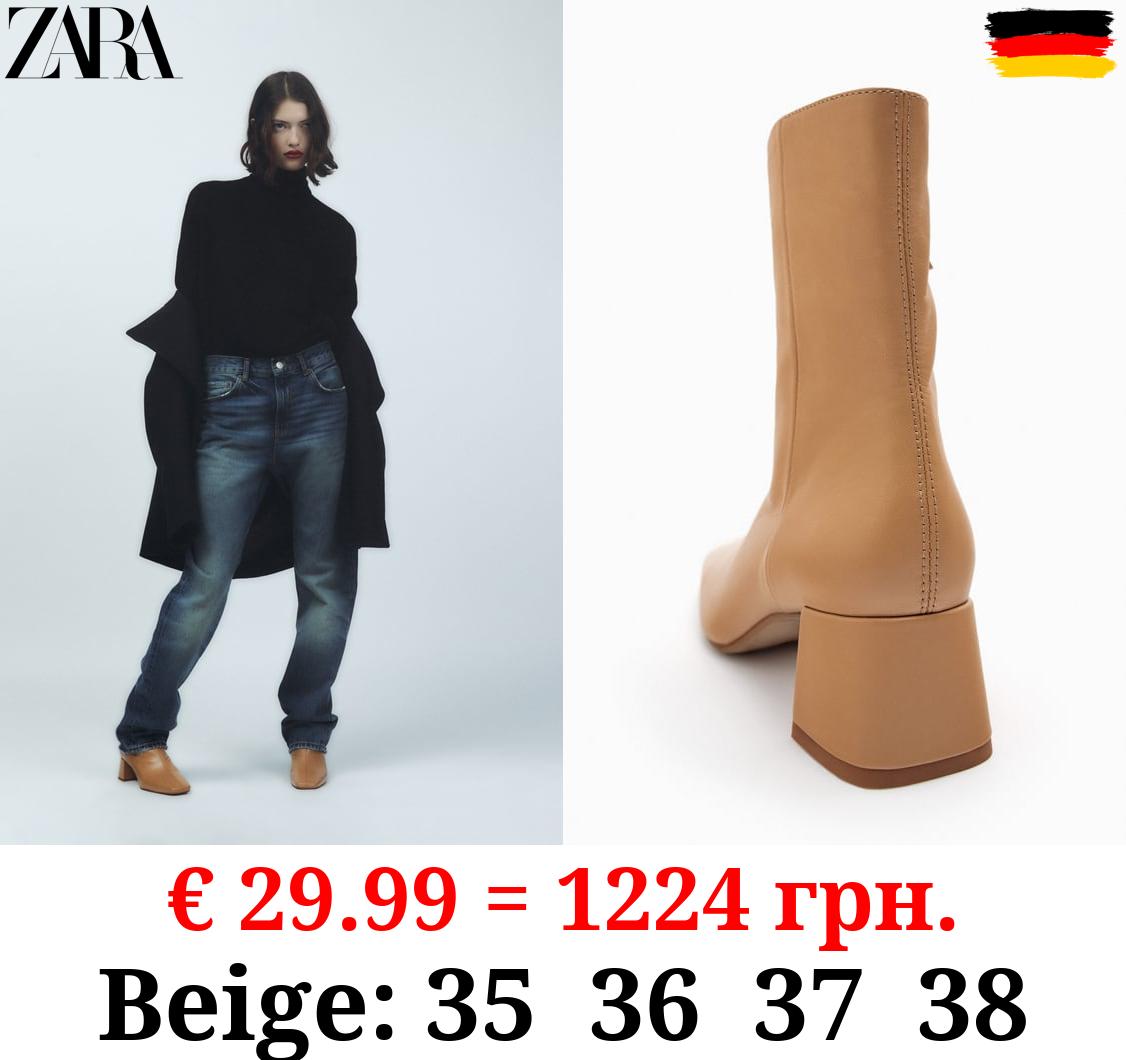 LEATHER HIGH BLOCK HEEL ANKLE BOOTS