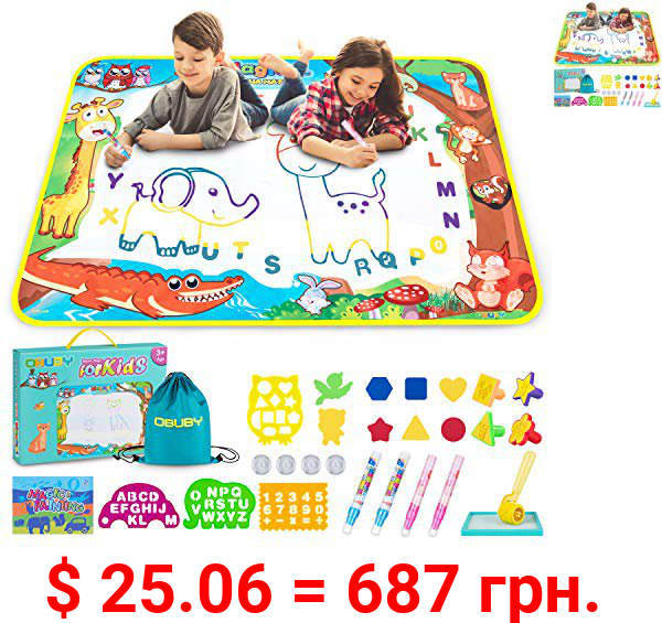 Obuby Aqua Magic Mat Kids Doodle Mats Water Drawing Writing Board Toy for Kid Toddler Animal Educational Painting Pad Toys for Age 3 4 5 6 7 8 9 10 11 12 Girls Boys Toddlers Gift 40 x 28 Inches