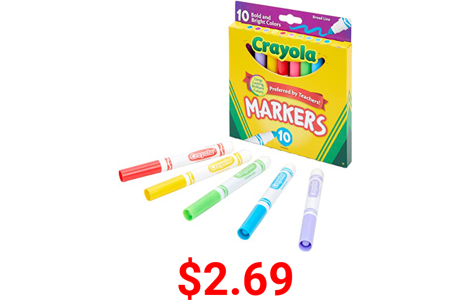 Crayola Broad Line Markers, Bold & Bright Colors, Pack of 10, 1, Assorted
