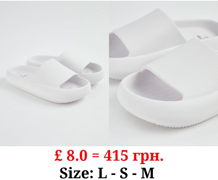 White Chunky Mule Sliders