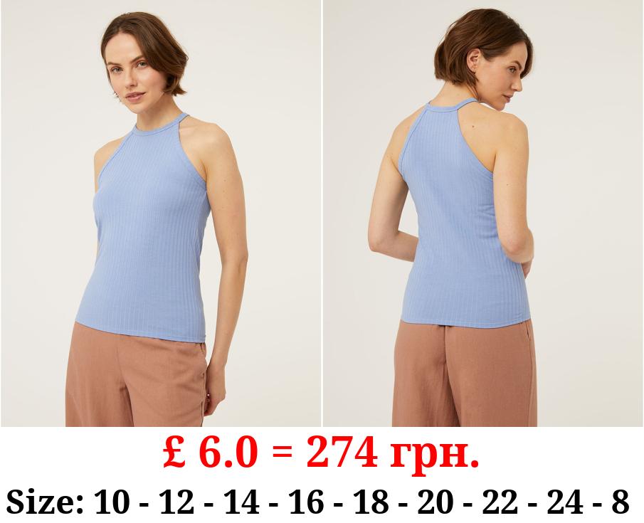 Blue Ribbed Halter Neck Vest