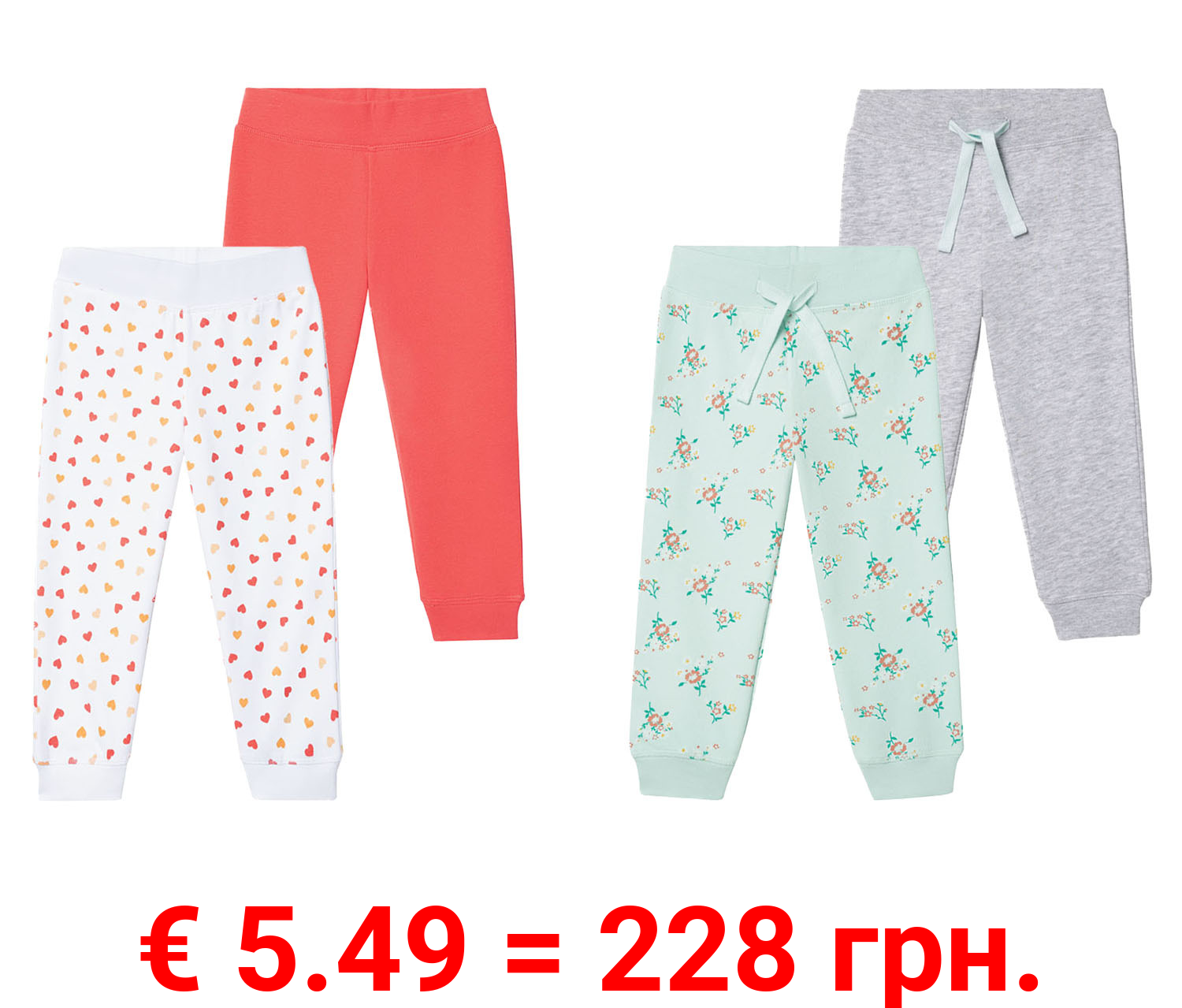 lupilu® Kleinkinder Mädchen Sweathose, 2 Stück, mit hohem Baumwollanteil
