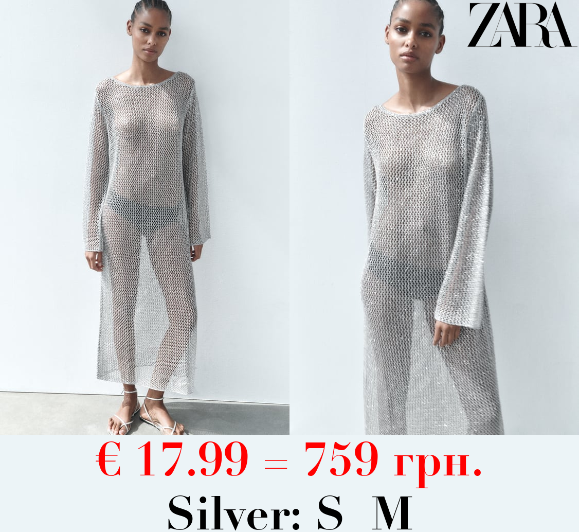 LONG METALLIC MESH KNIT DRESS