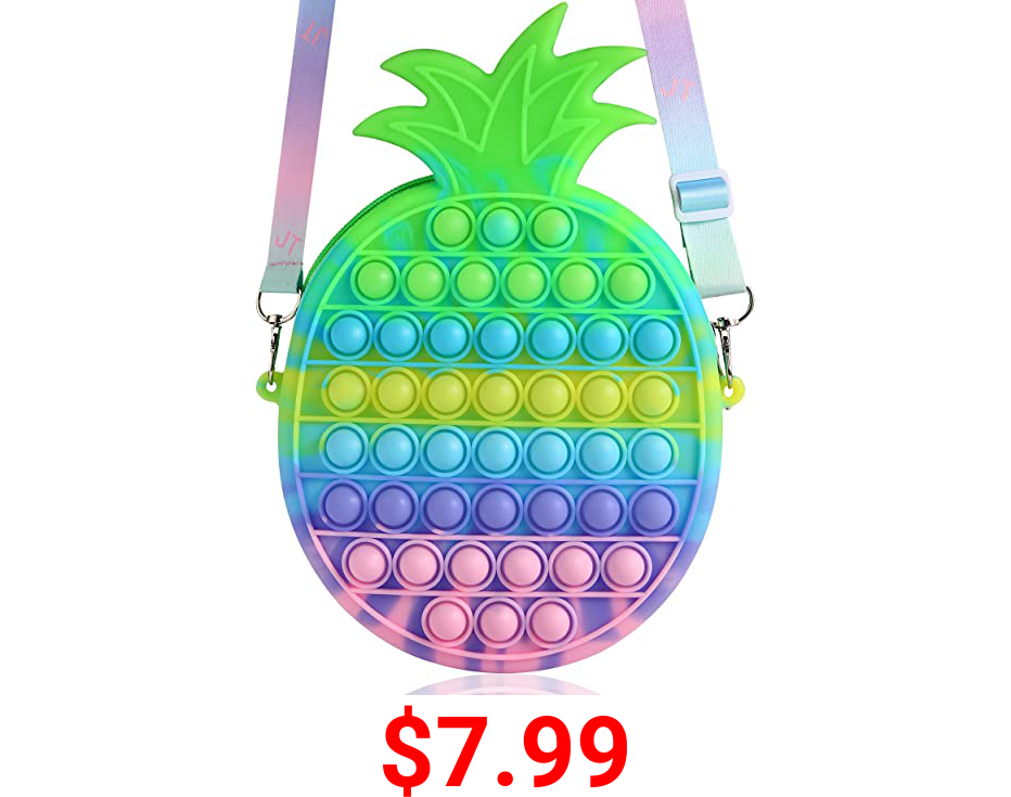 Pop Shoulder Bag Fidget Toys- Pop Purse Crossbody Handbag for Kids- Rainbow Pineapple Christmas Party Fidgets Gifts for Girls