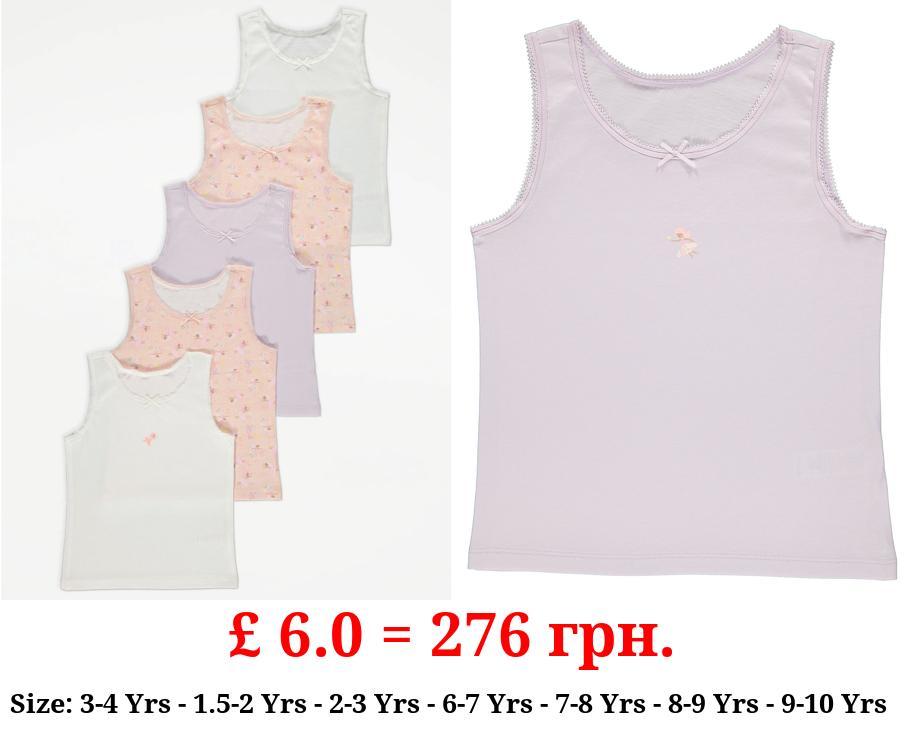 Ballerina Print Sleeveless Vests 5 Pack