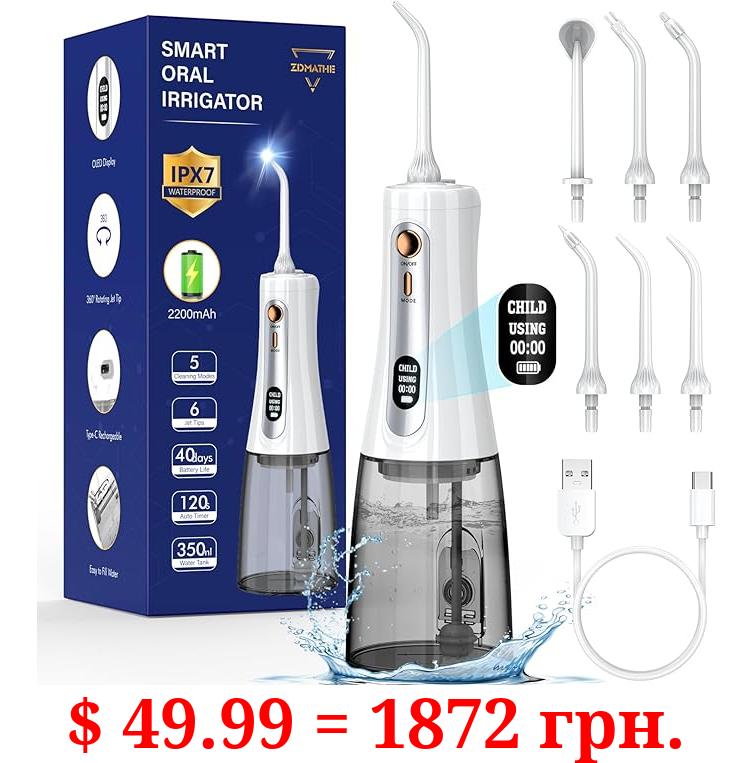 350ML Powerful Water Flossers for Teeth - Portable Water Flosser Cordless Oral Irrigator with 5 Modes 6 Jet Tips, Professional Water Dental Flosser IPX7 Waterproof Electric Flosser for Home Travel