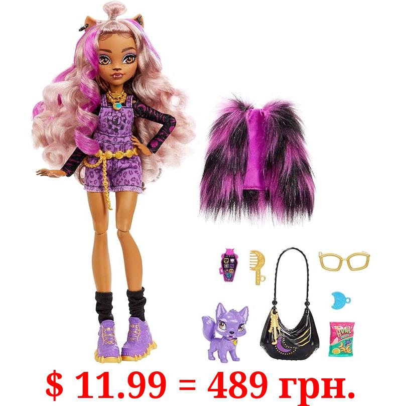 Monster High Doll, Clawdeen Wolf with Purple Streaked Hair in Signature Look with Fashion Accessories & Pet Dog Crescent