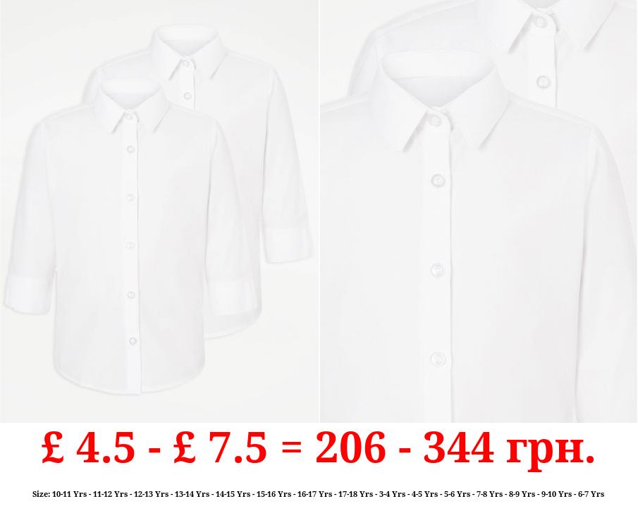 Girls White 3/4 Sleeve School Shirt 2 Pack