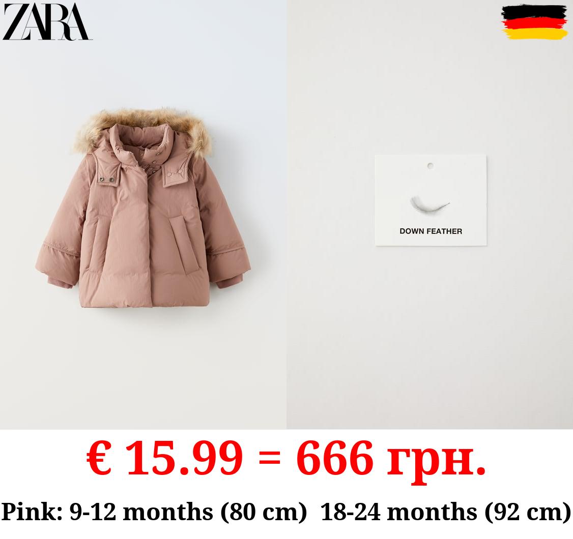 DOWN FEATHER PUFFER JACKET WITH WATER-REPELLENT FAUX FUR HOOD