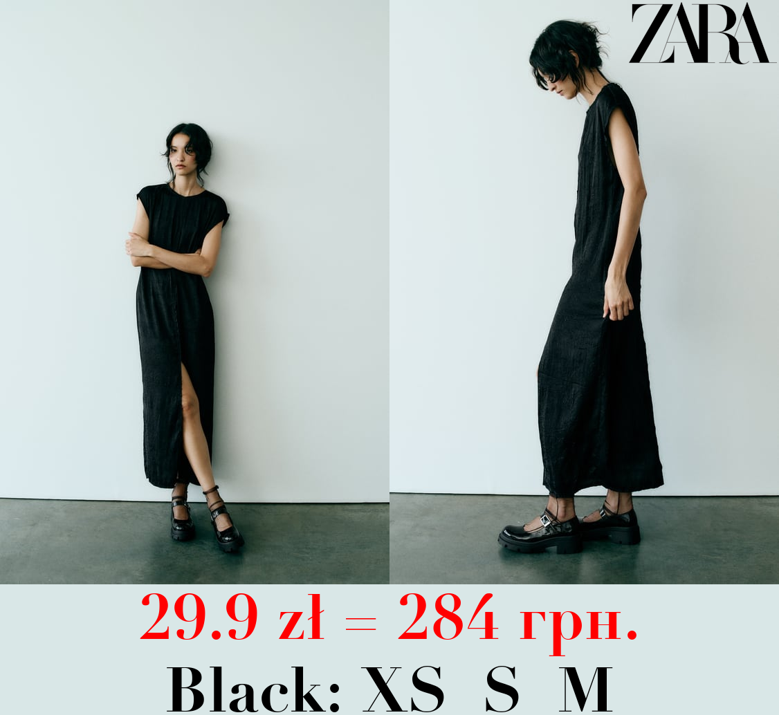 CREASED-EFFECT SATIN MIDI DRESS