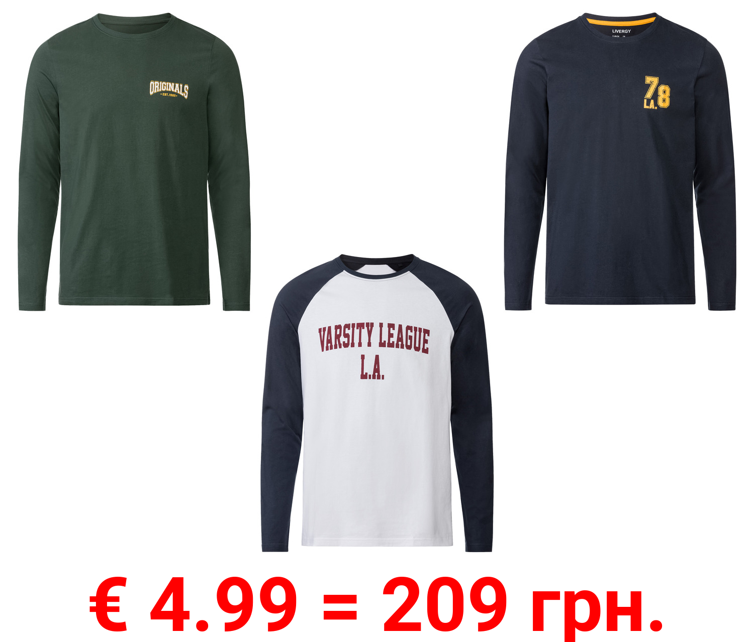 LIVERGY® Herren Langarmshirt aus reiner Baumwolle