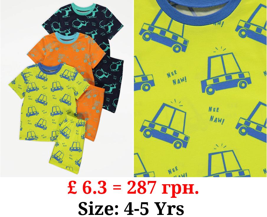 Bright Transport Short Pyjamas 3 Pack