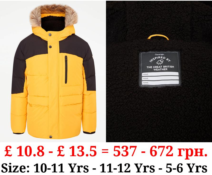 Yellow Faux Fur Trim Padded Coat