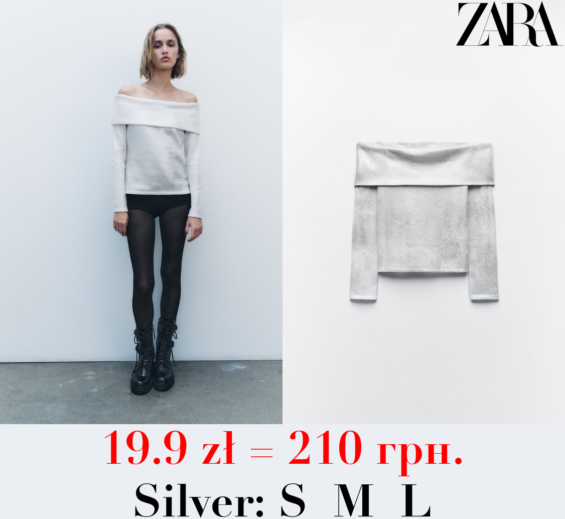 METALLIC OFF-THE-SHOULDER SWEATER