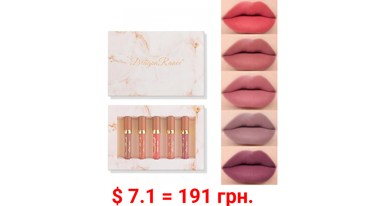 5pcs Matte Liquid Lipstick Makeup Set Long-Lasting Waterproof Lip Gloss Pigmented Lip Makeup Gift Sets for Girls Women