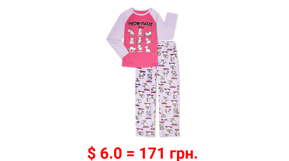 Wonder Nation Girls' Cozy Pajama Sleep Set, 2-Piece, Sizes 4-18 & Plus