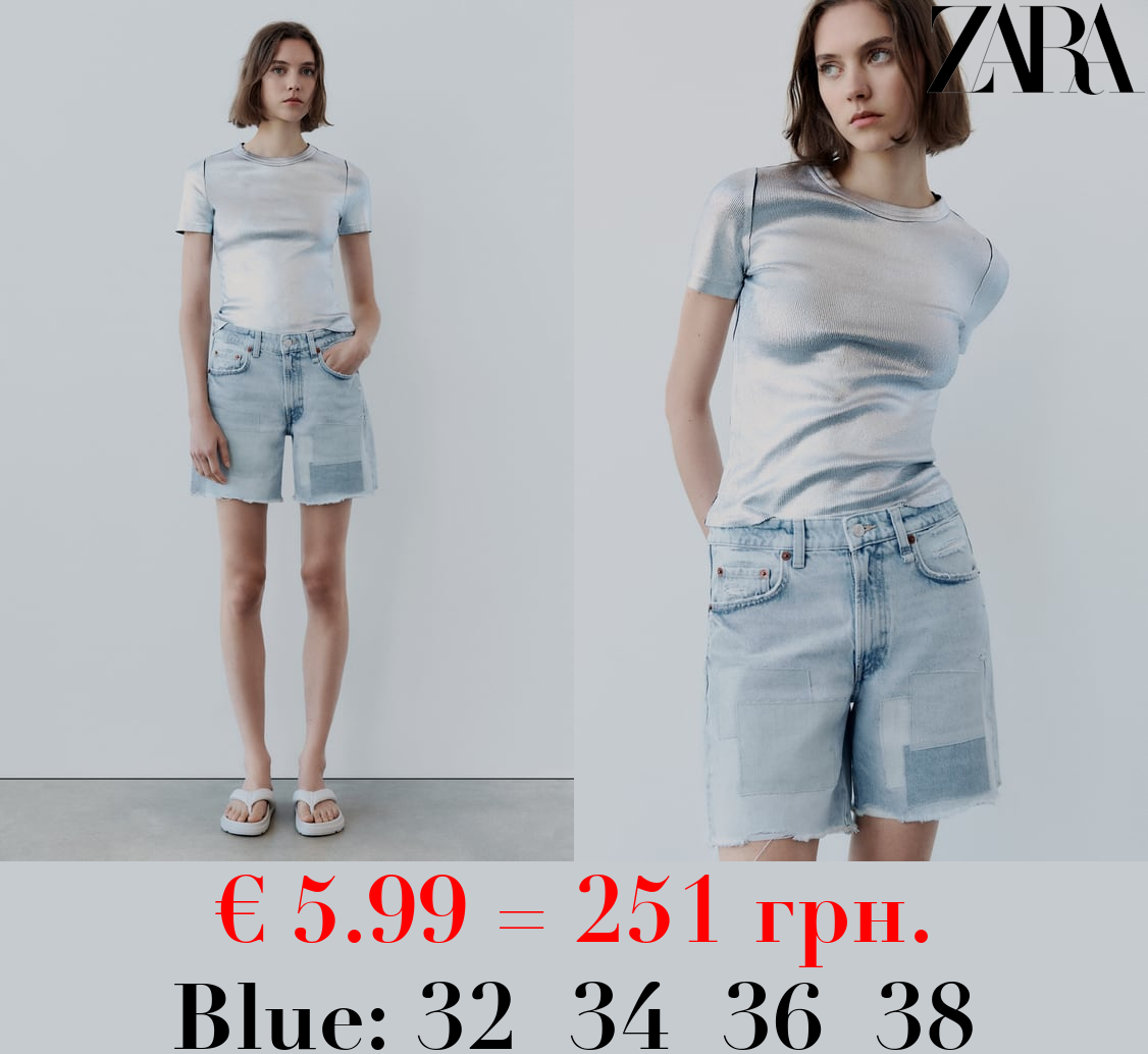 TRF MID-RISE DENIM BERMUDA SHORTS WITH PATCHES