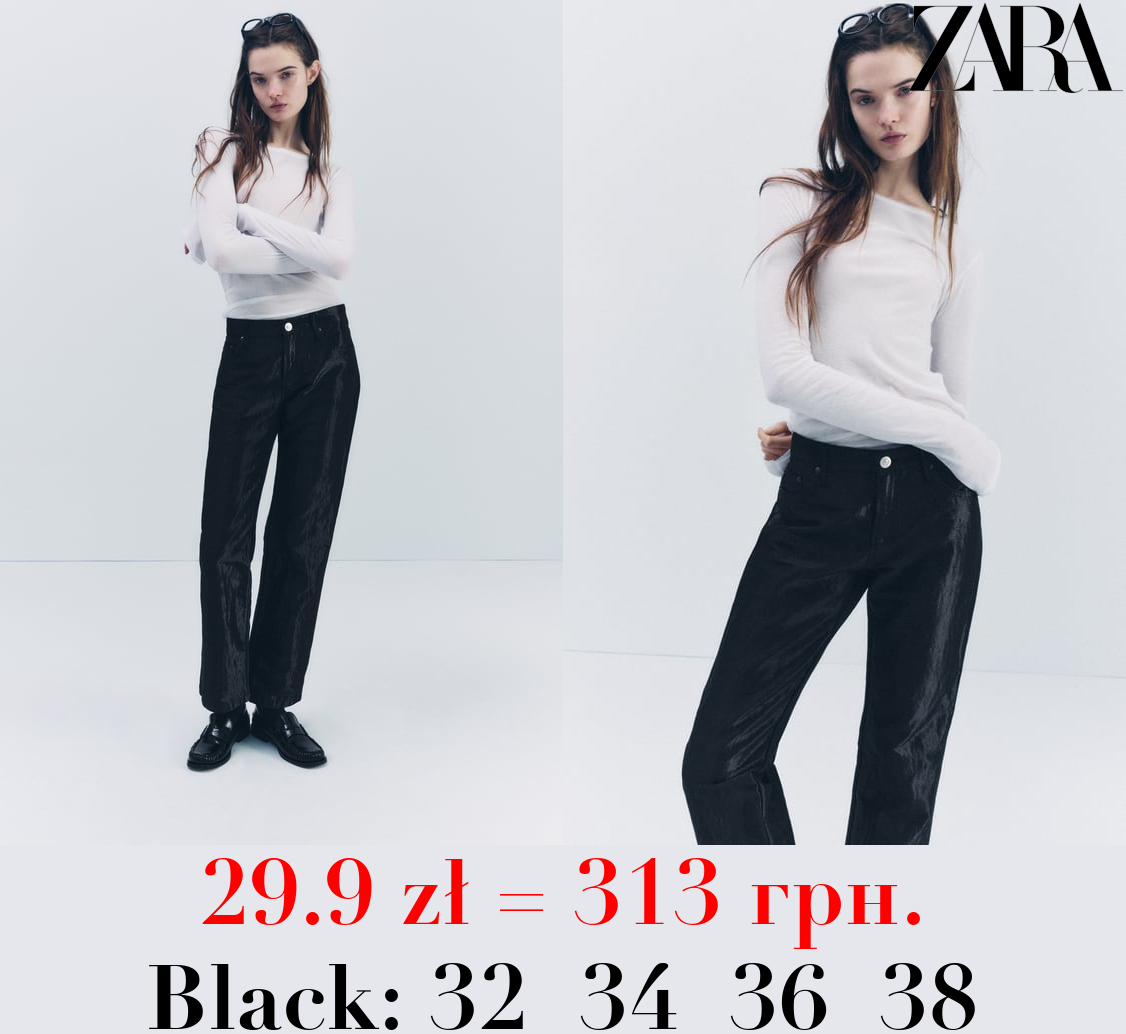 STRAIGHT-LEG MID-RISE SATIN-EFFECT TROUSERS