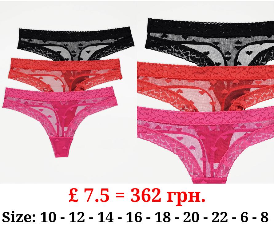 Bright Floral Mesh Thongs 3 Pack