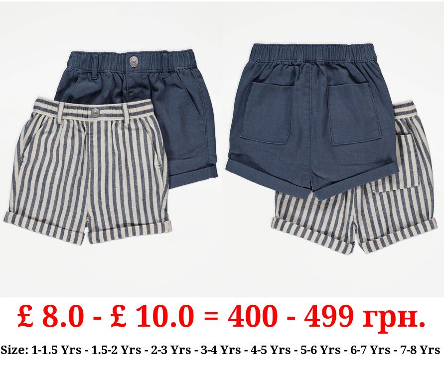 Blue Stripe Linen Blend Shorts 2 Pack