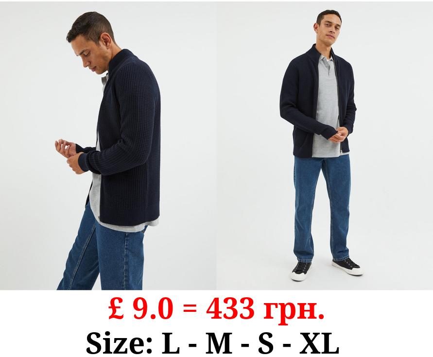 Navy Chunky Knit Zip Up Jumper
