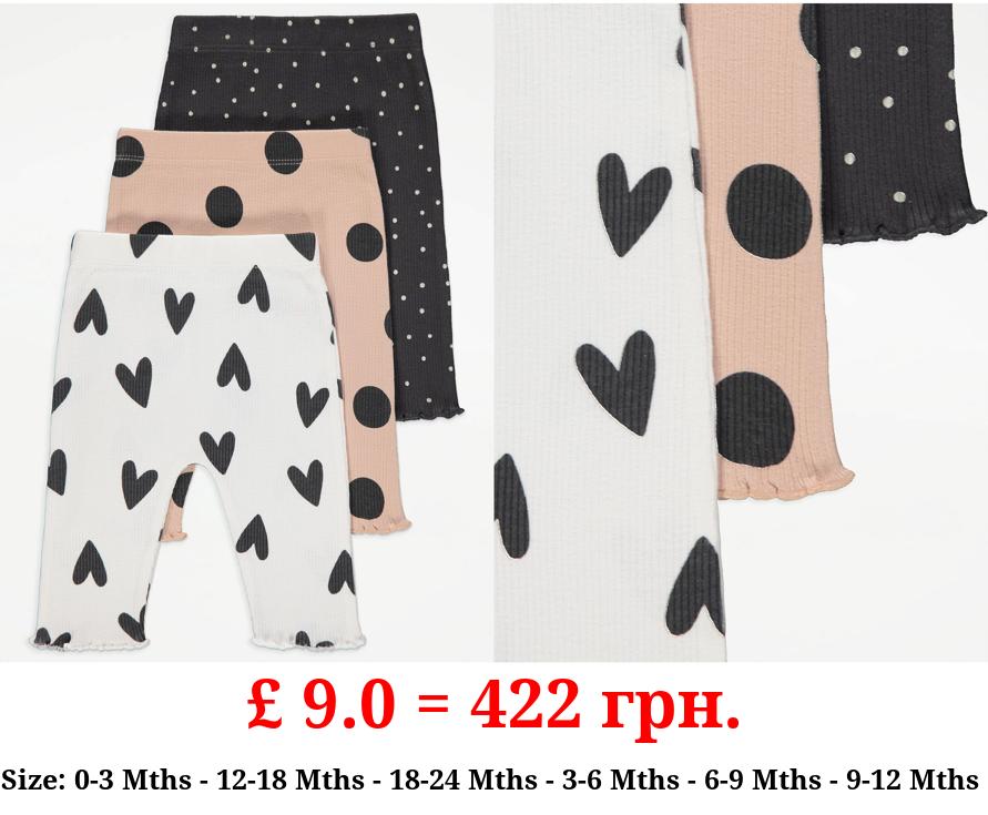Spot Heart Ribbed Leggings 3 Pack