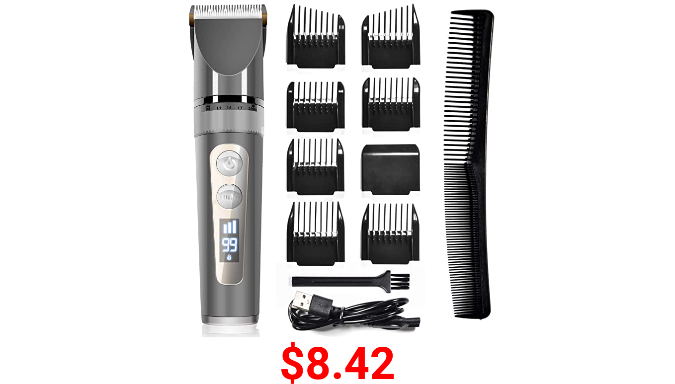 Hair Clippers - Professional Hair Clippers for Men, Cordless Hair Cutting Kit with Ceramic Blades & LED Display, 200 Minutes Run Time, 3 Speed Adjustment, 8 Guide Combs for Stylish, Great Gift
