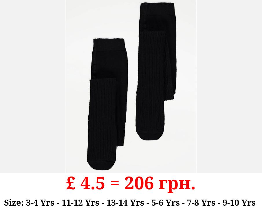 Black Cable Knit Tights 2 Pack
